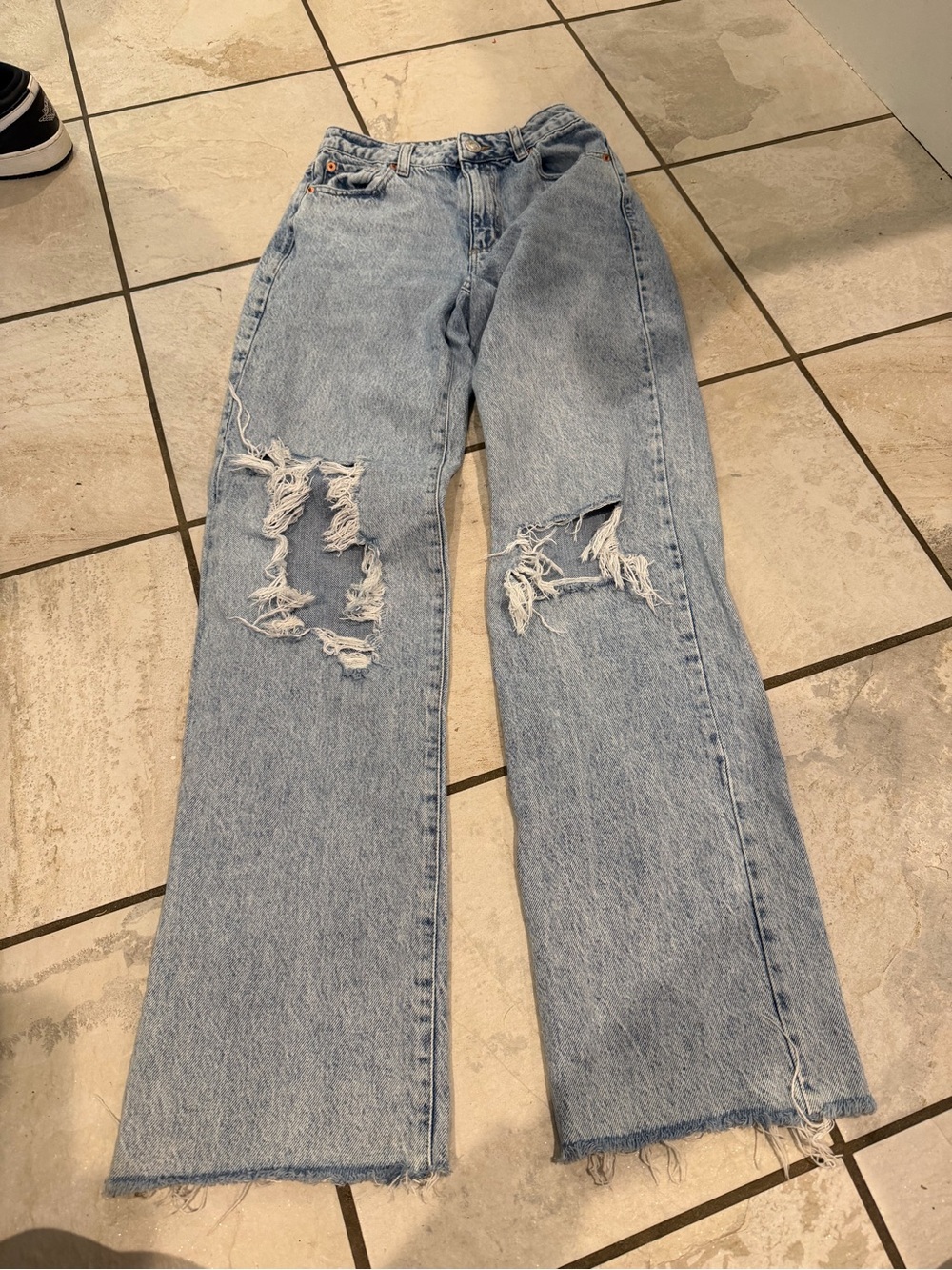 Garage Light Blue Straight Leg Distressed Jeans